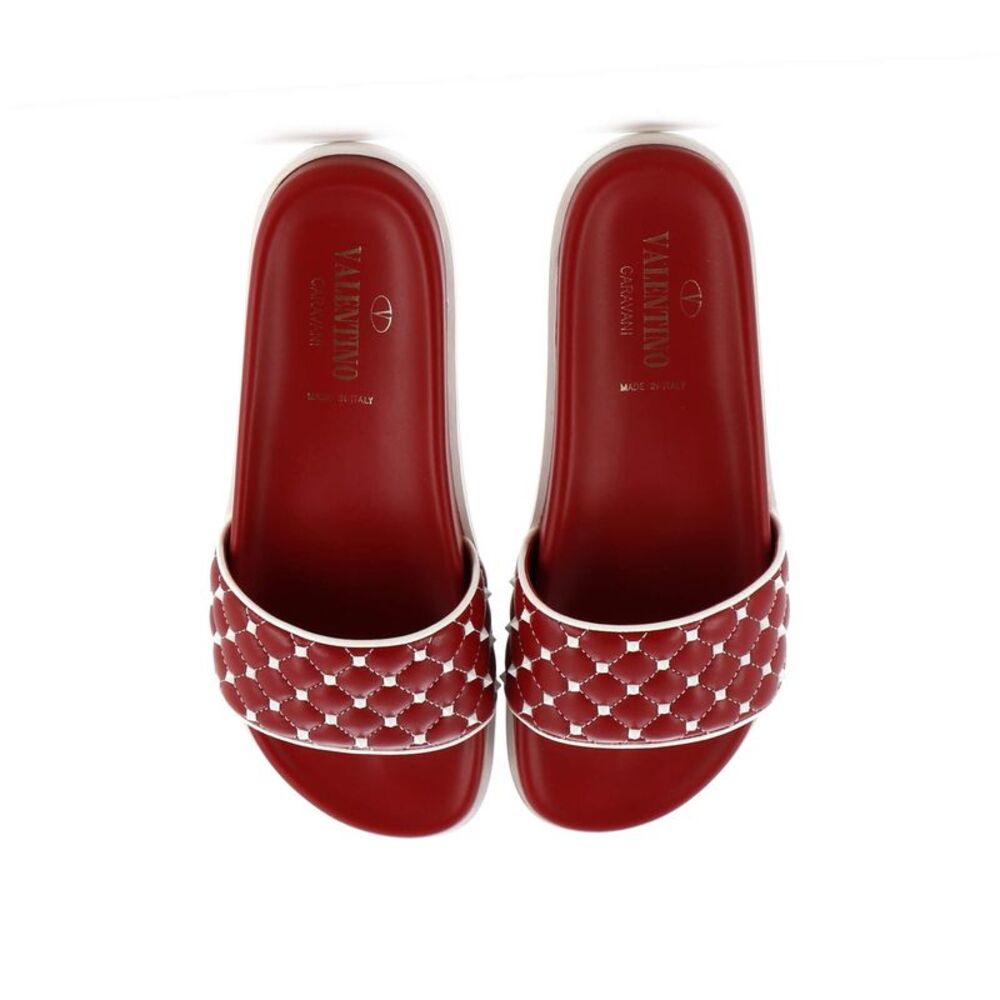 Valentino Garavani Women's Rockstud Slide Flat Sandals Leather Red, White - Picture 2 of 6